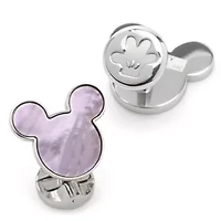 Mickey Silhouette Lavender Mother of Pearl Sterling Silver Cufflinks