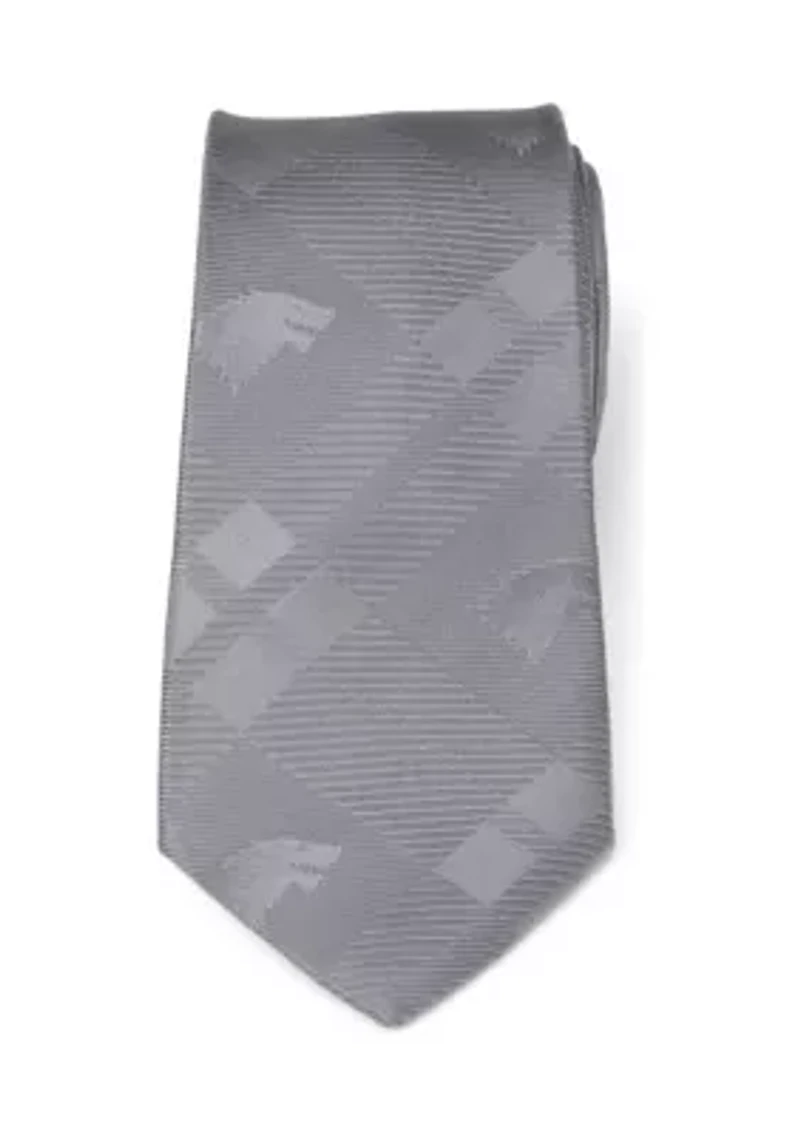 Men's Stark Direwolf Gray Plaid Silk Tie