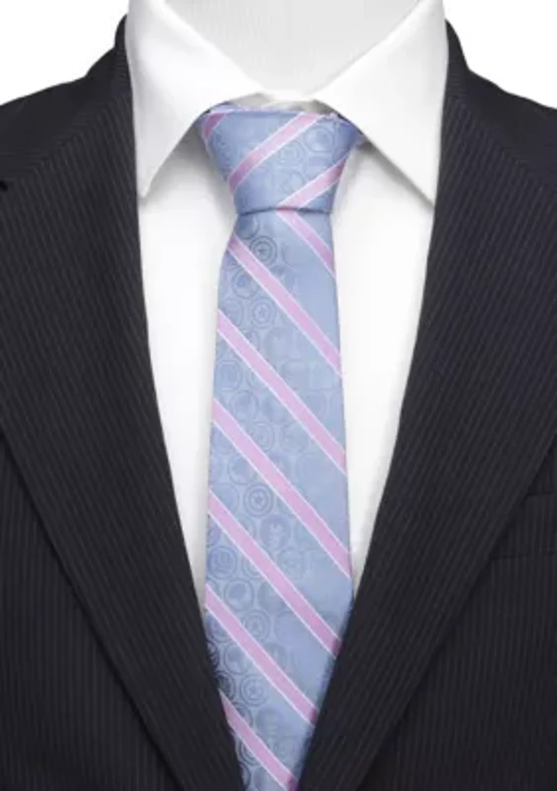 Men's Comics Blue and Pink Stripe Silk  Tie