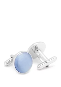 Ox & Bull Trading Co Silver and Blue Catseye Cufflinks