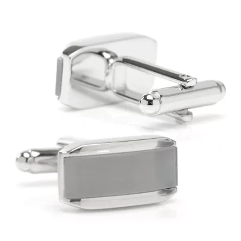 Silver Rectangular Cufflink with Gray Cats Eye
