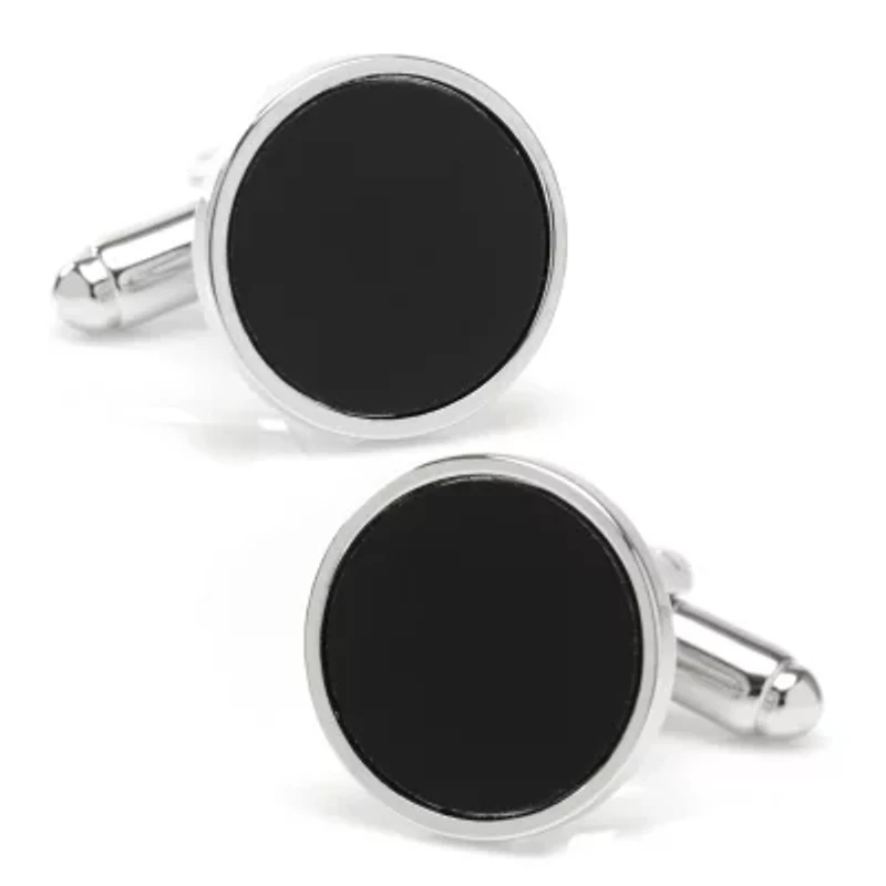 Round Silver Cufflink with Onyx Inlay