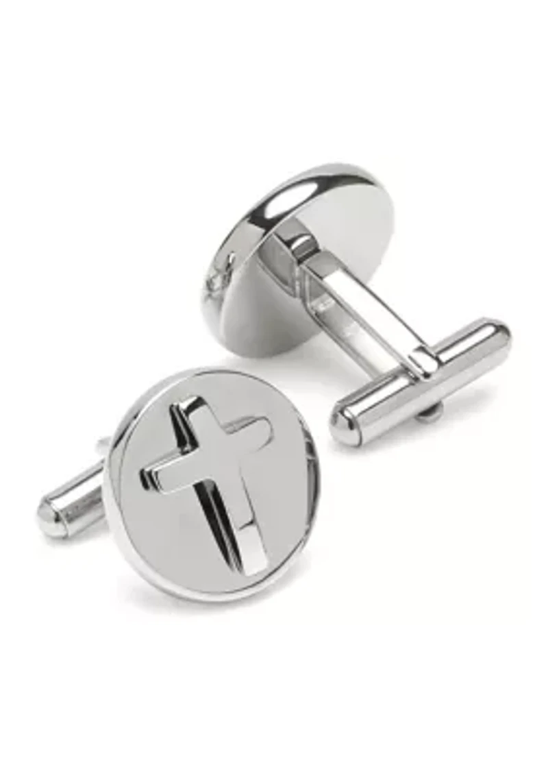 Cross Round Stainless Steel Cufflinks