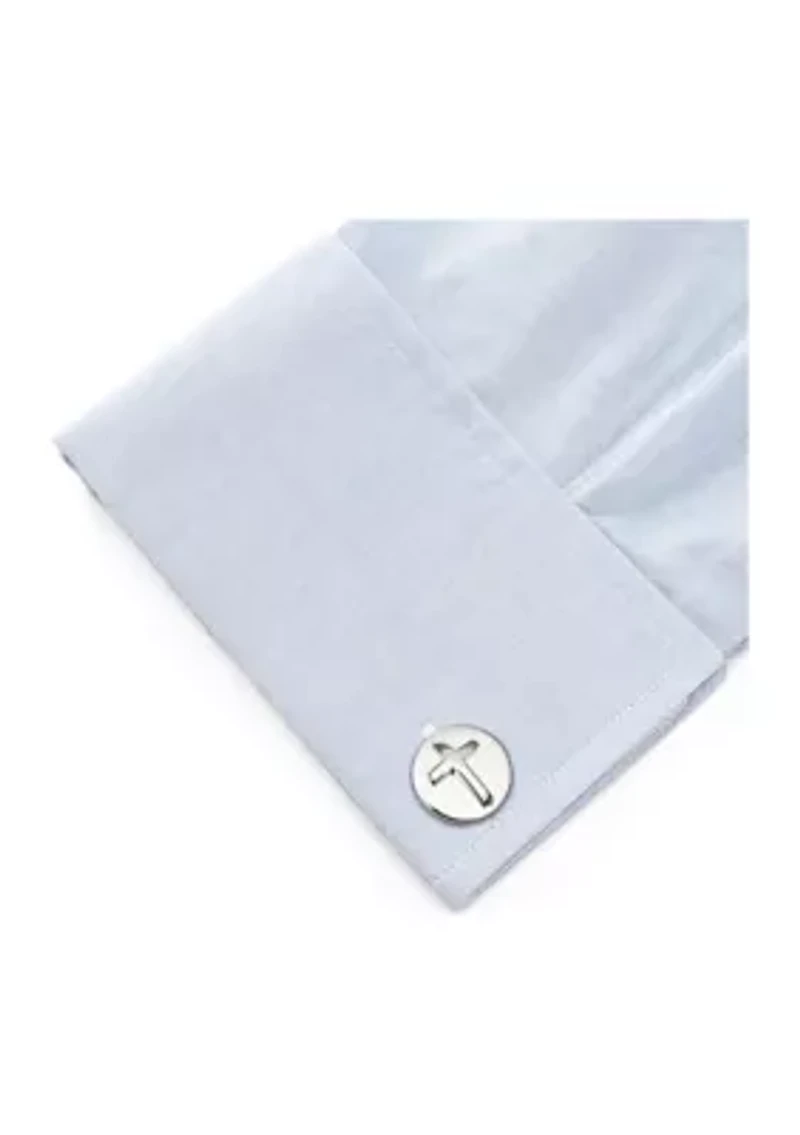 Cross Round Stainless Steel Cufflinks