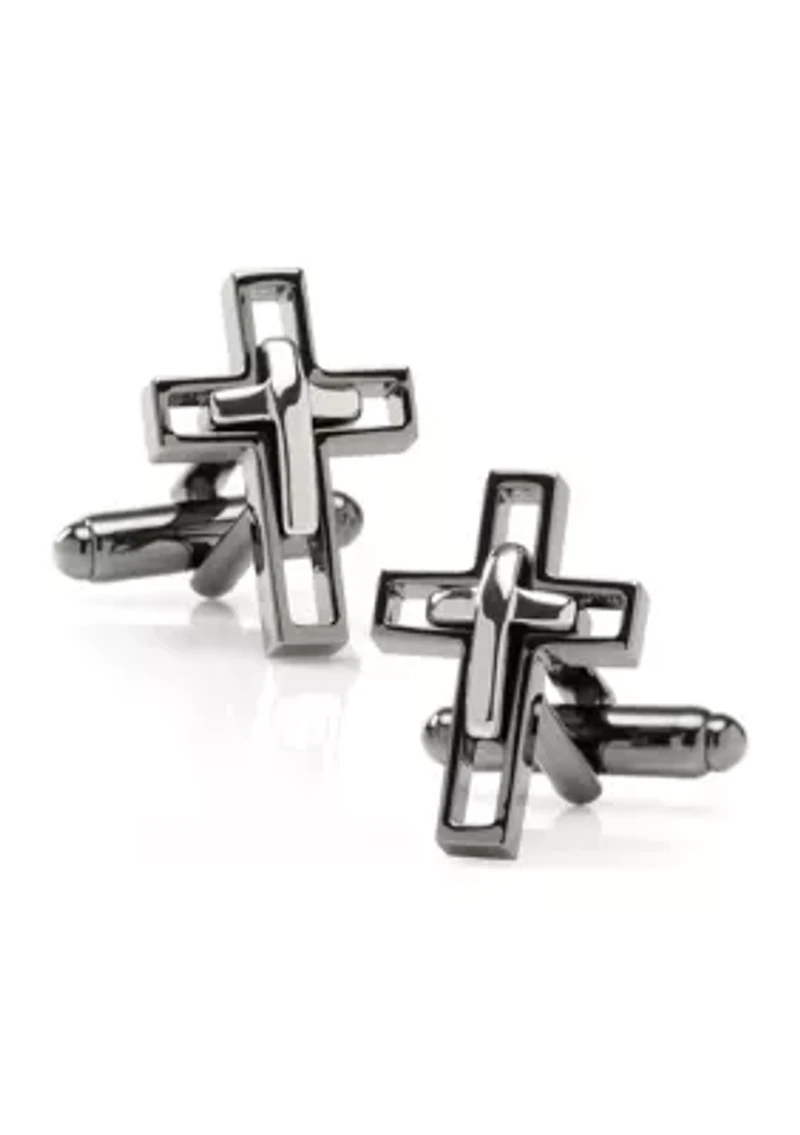 Gun Metal Cut Out Cross Cufflinks