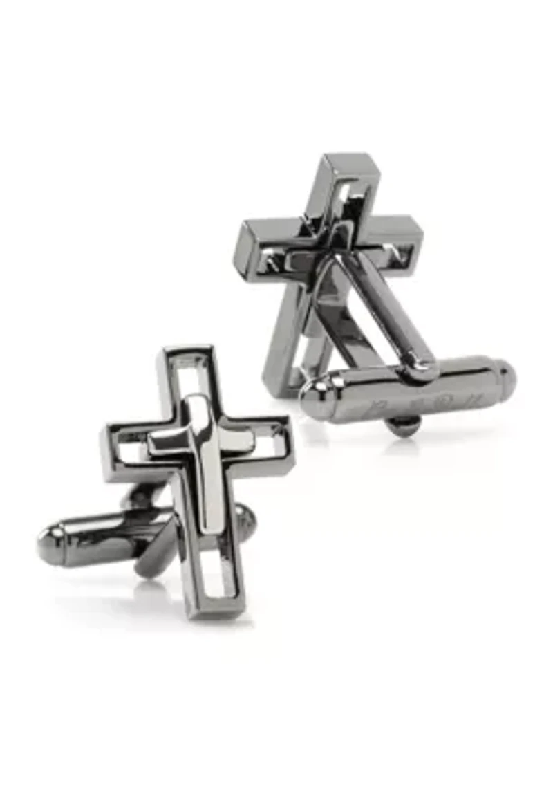 Gun Metal Cut Out Cross Cufflinks