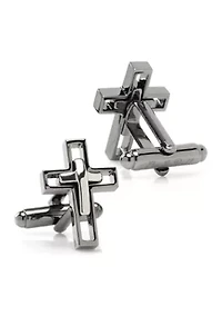 Gun Metal Cut Out Cross Cufflinks