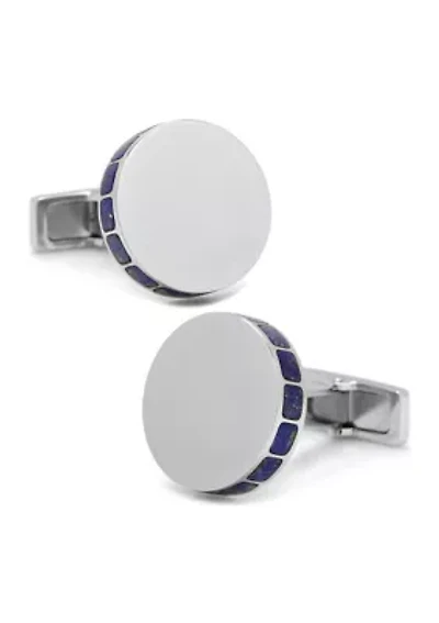 Stainless Steel Lapis Mosaic Engravable Cufflinks