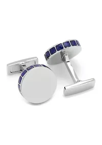 Stainless Steel Lapis Mosaic Engravable Cufflinks