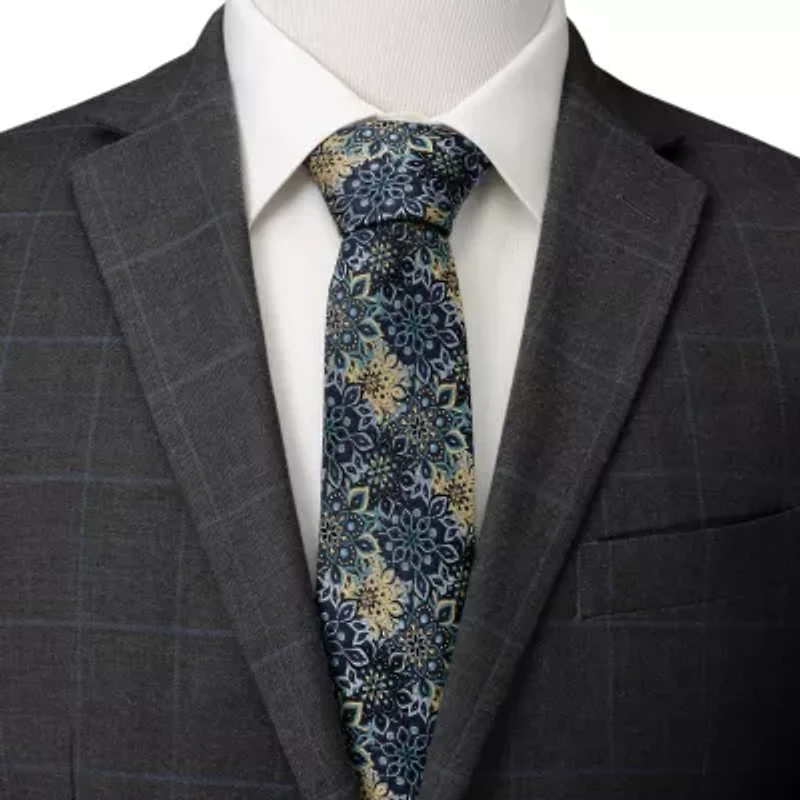 Kaleido Floral Navy Tan Accented Tie