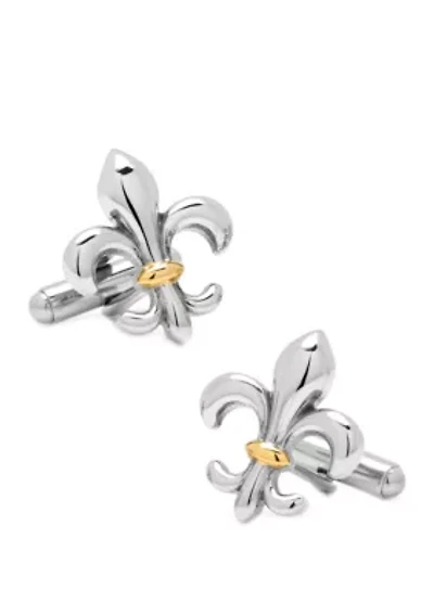 Ox & Bull Trading Co Stainless Steel Two-Tone Fleur De Lis Cufflinks