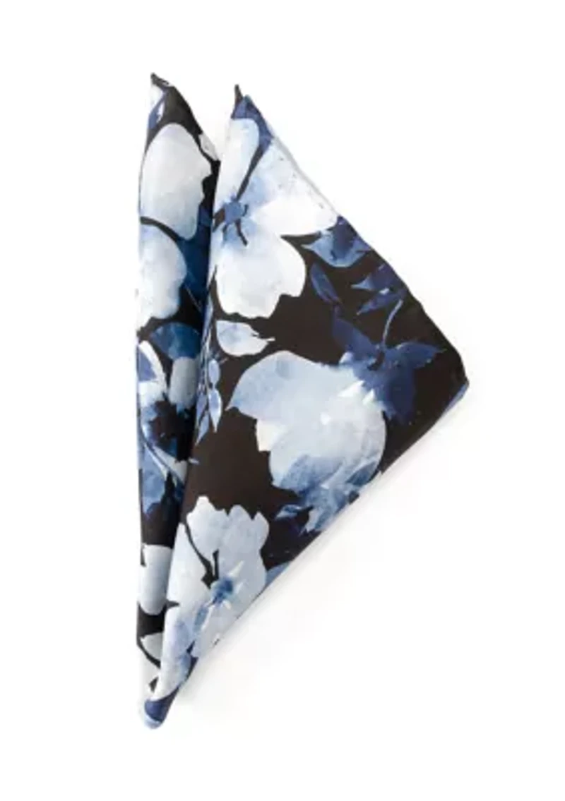 Painted Floral Black Pocket Square