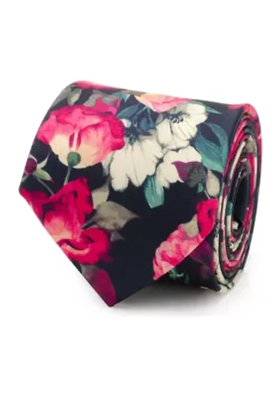 Painted Floral Navy Silk Tie