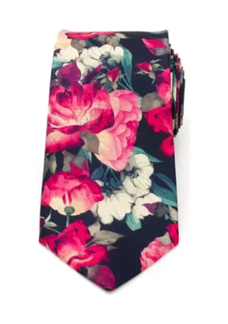 Painted Floral Navy Silk Tie