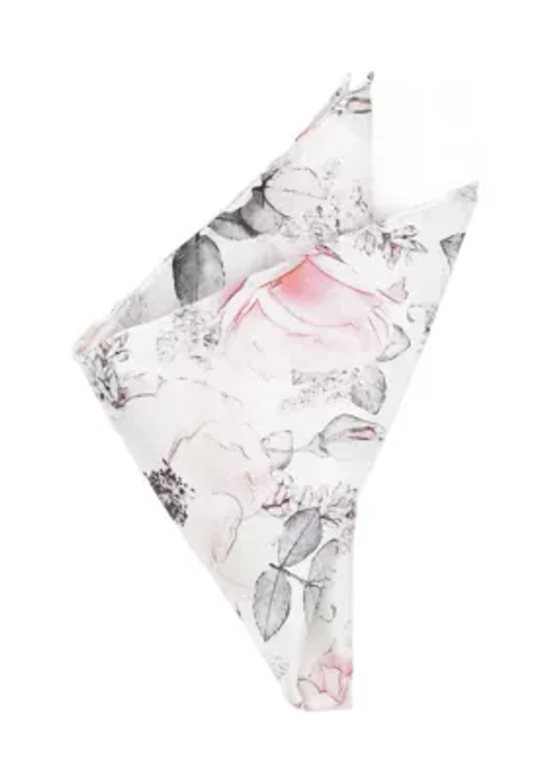Painted Floral Gray Pocket Square