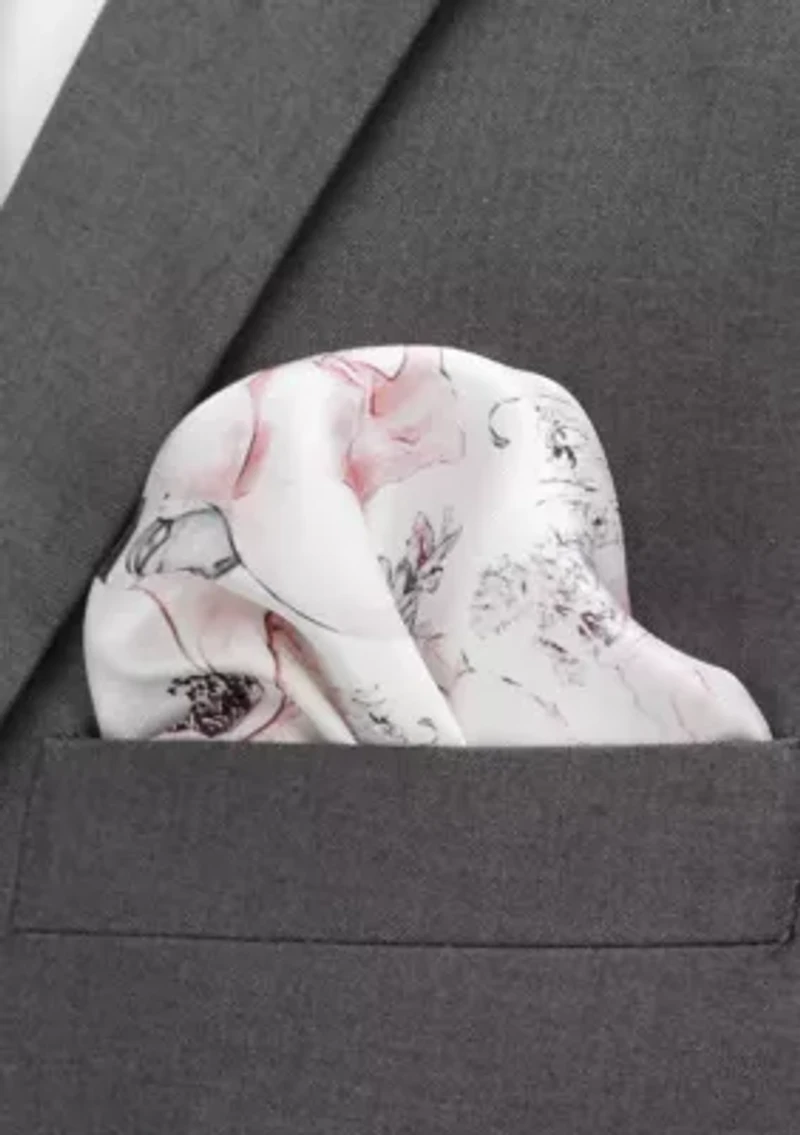 Painted Floral Gray Pocket Square