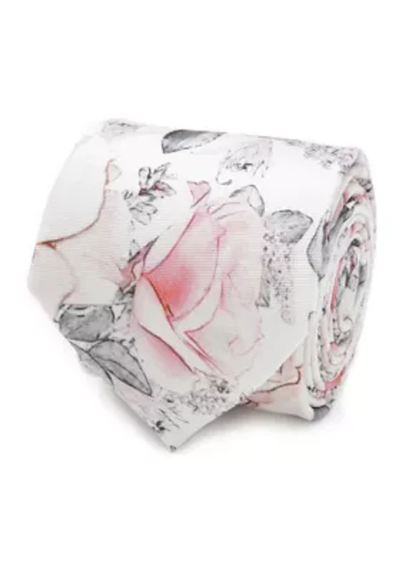 Men's Painted Floral Gray Silk Tie