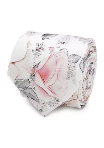 Men's Painted Floral Gray Silk Tie