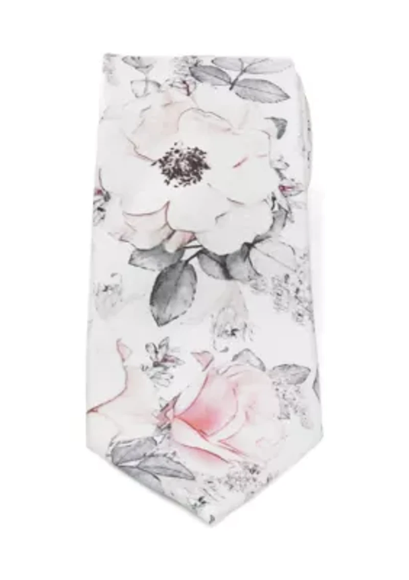 Men's Painted Floral Gray Silk Tie