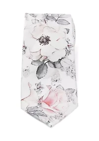 Men's Painted Floral Gray Silk Tie
