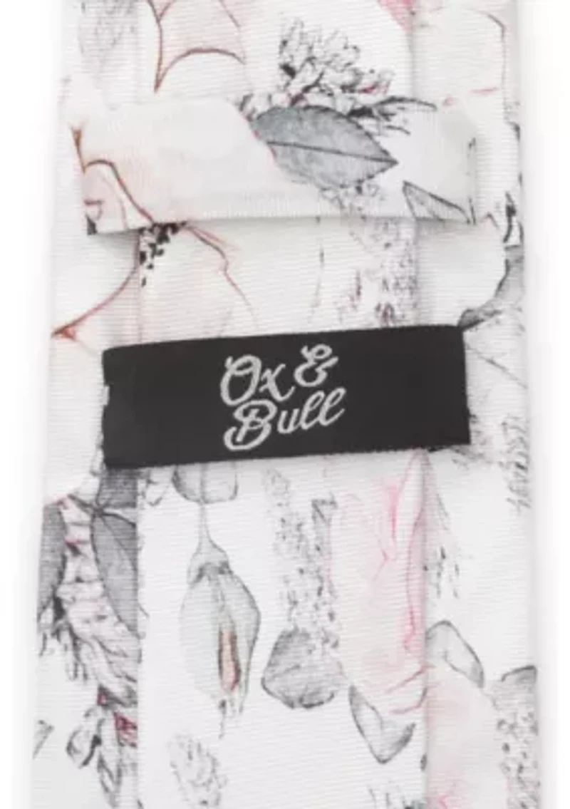 Men's Painted Floral Gray Silk Tie