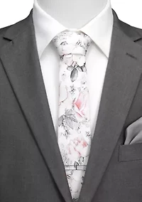 Men's Painted Floral Gray Silk Tie