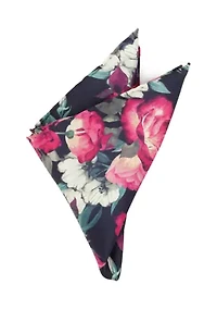 Painted Floral Navy Pocket Square