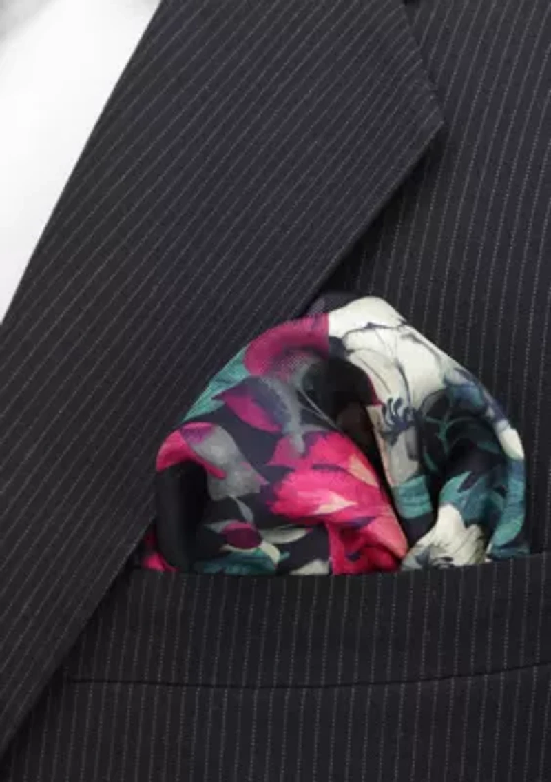 Painted Floral Navy Pocket Square