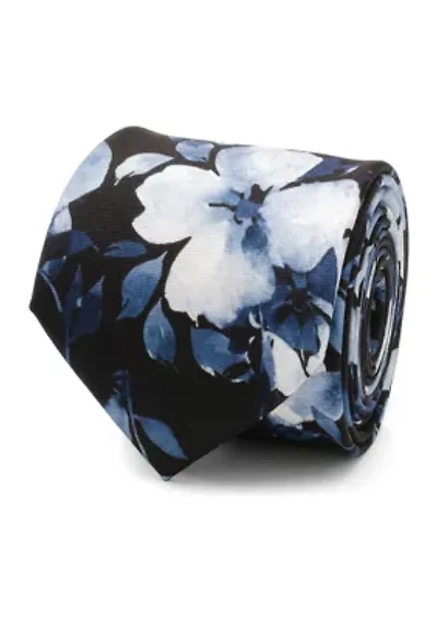 Painted Floral Black Silk Tie