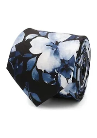 Painted Floral Black Silk Tie