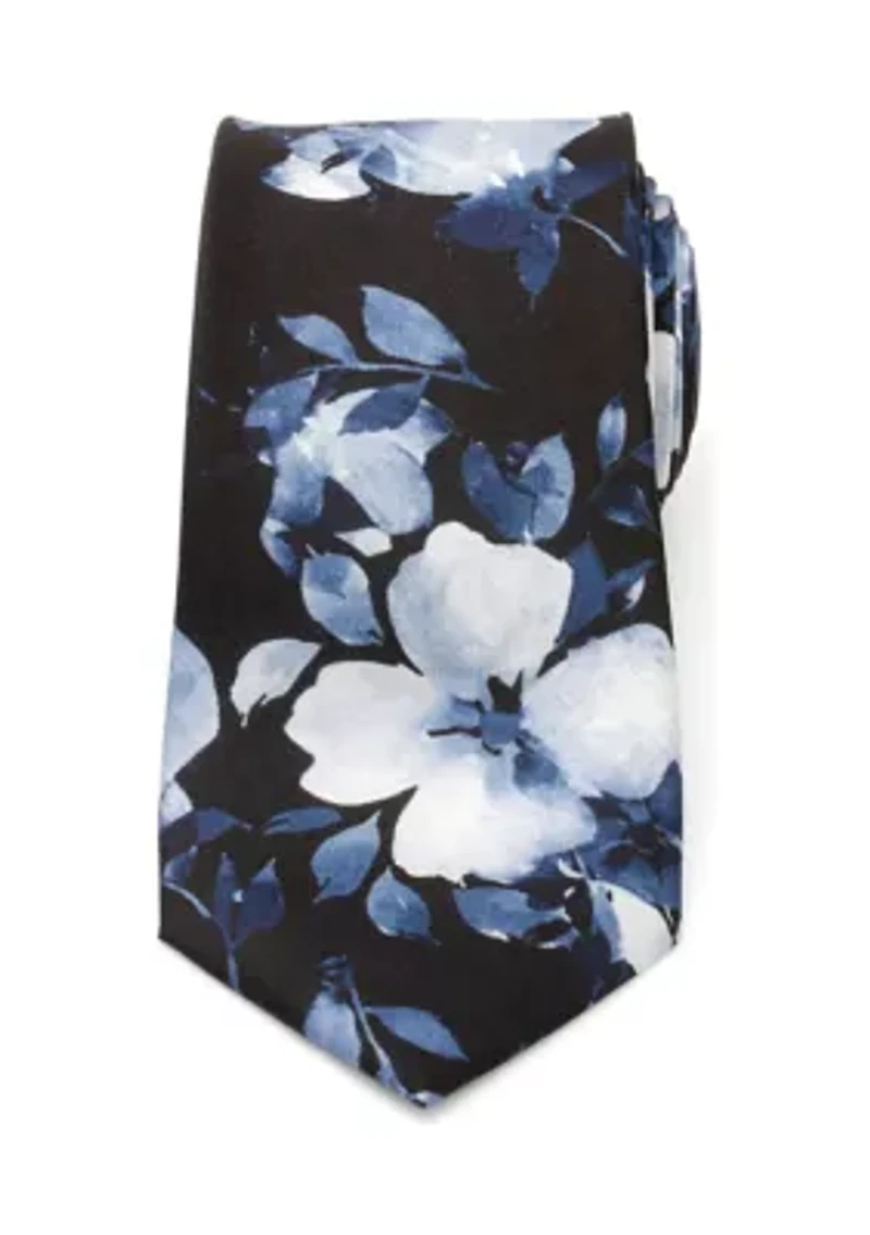 Painted Floral Black Silk Tie