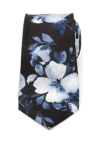 Painted Floral Black Silk Tie