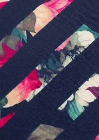 Men's Painted Floral Navy Stripe Silk Tie