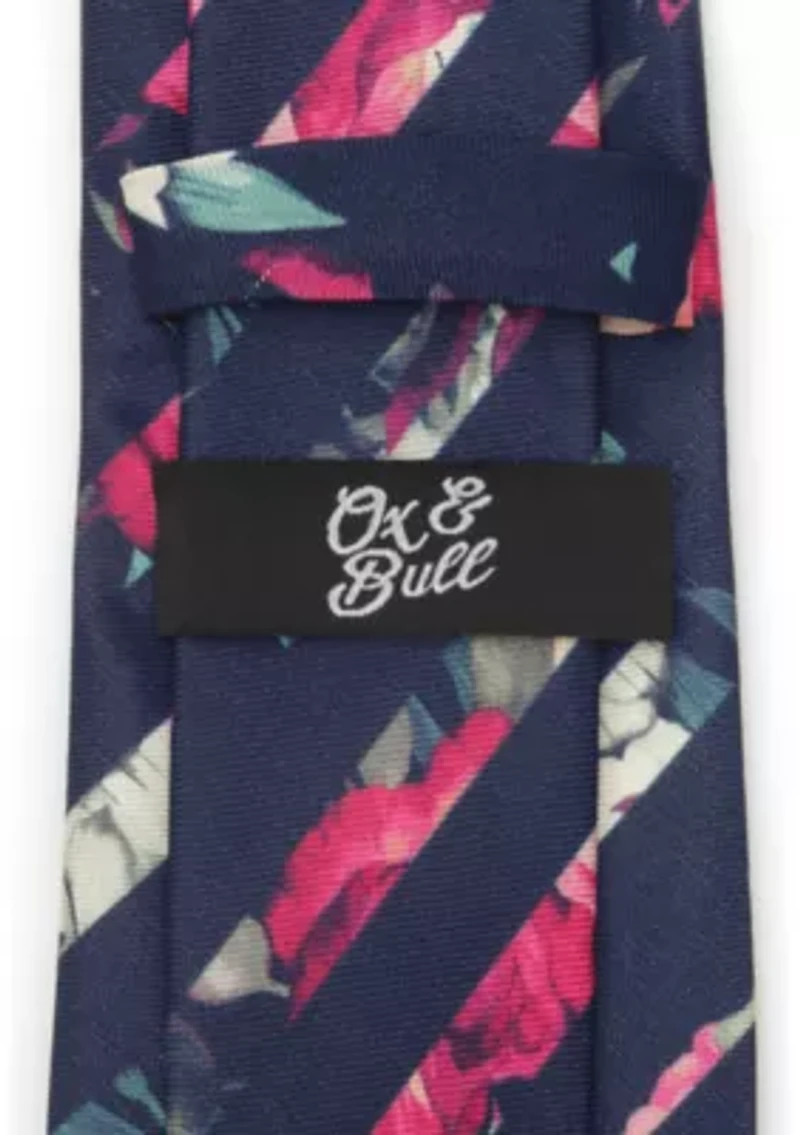 Men's Painted Floral Navy Stripe Silk Tie