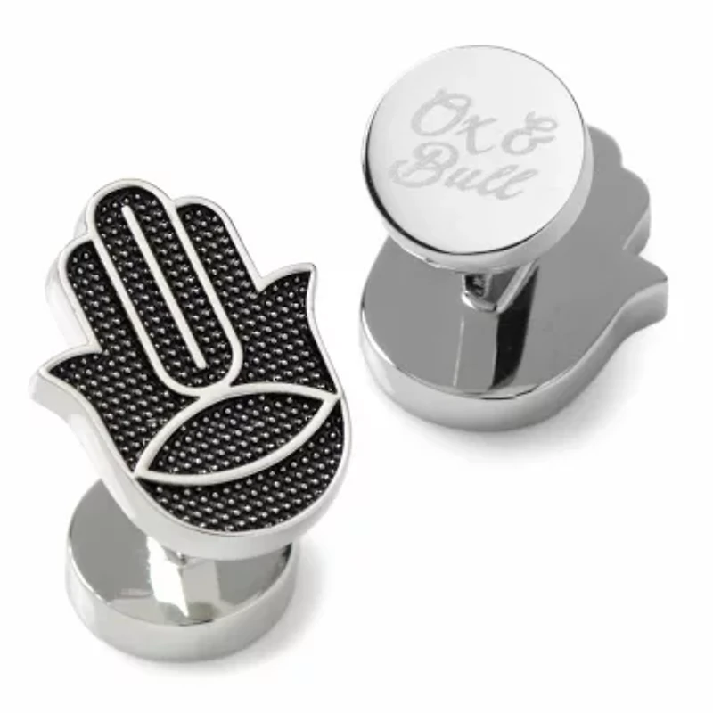 Hamsa Textured Silver Cufflinks