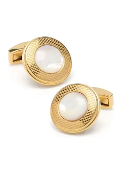 Mother of Pearl Round Gold Stainless Steel Cufflinks