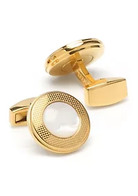 Mother of Pearl Round Gold Stainless Steel Cufflinks