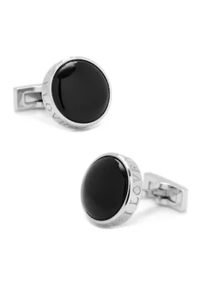 Onyx I Love You Stainless Steel Cufflinks