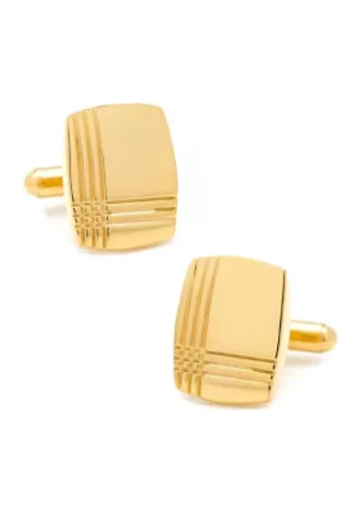 Stainless Steel Gold Tartan Plaid Cufflinks