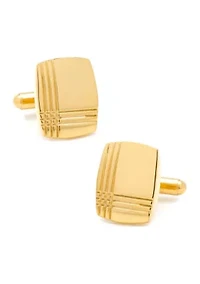 Stainless Steel Gold Tartan Plaid Cufflinks