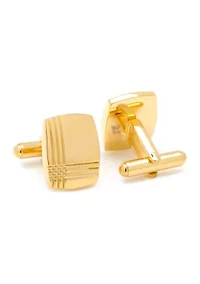 Stainless Steel Gold Tartan Plaid Cufflinks