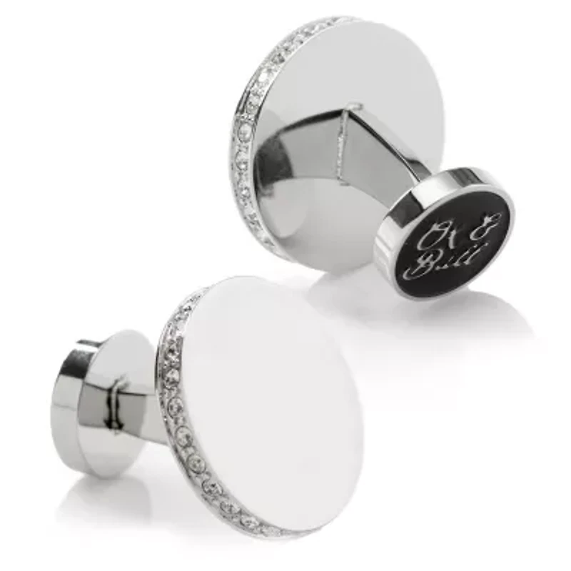 Stainless Steel Engravable Pave Edge Cufflinks
