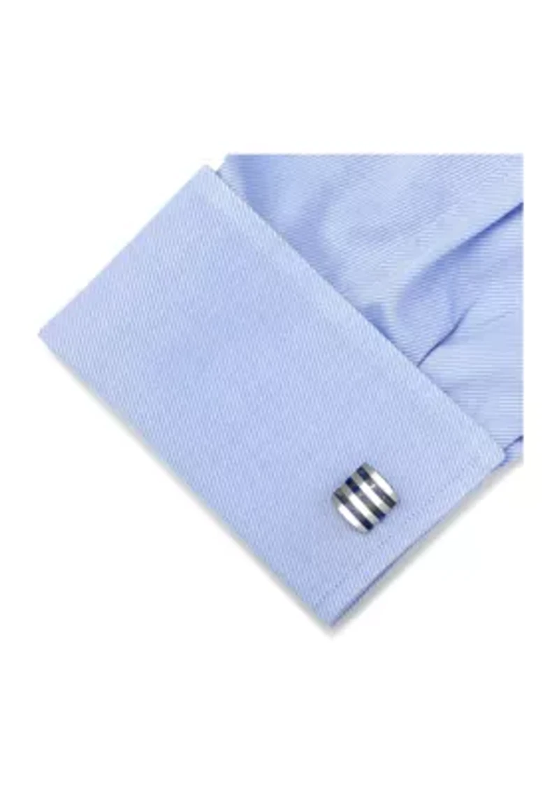 Stainless Steel Striped Lapis Cufflinks