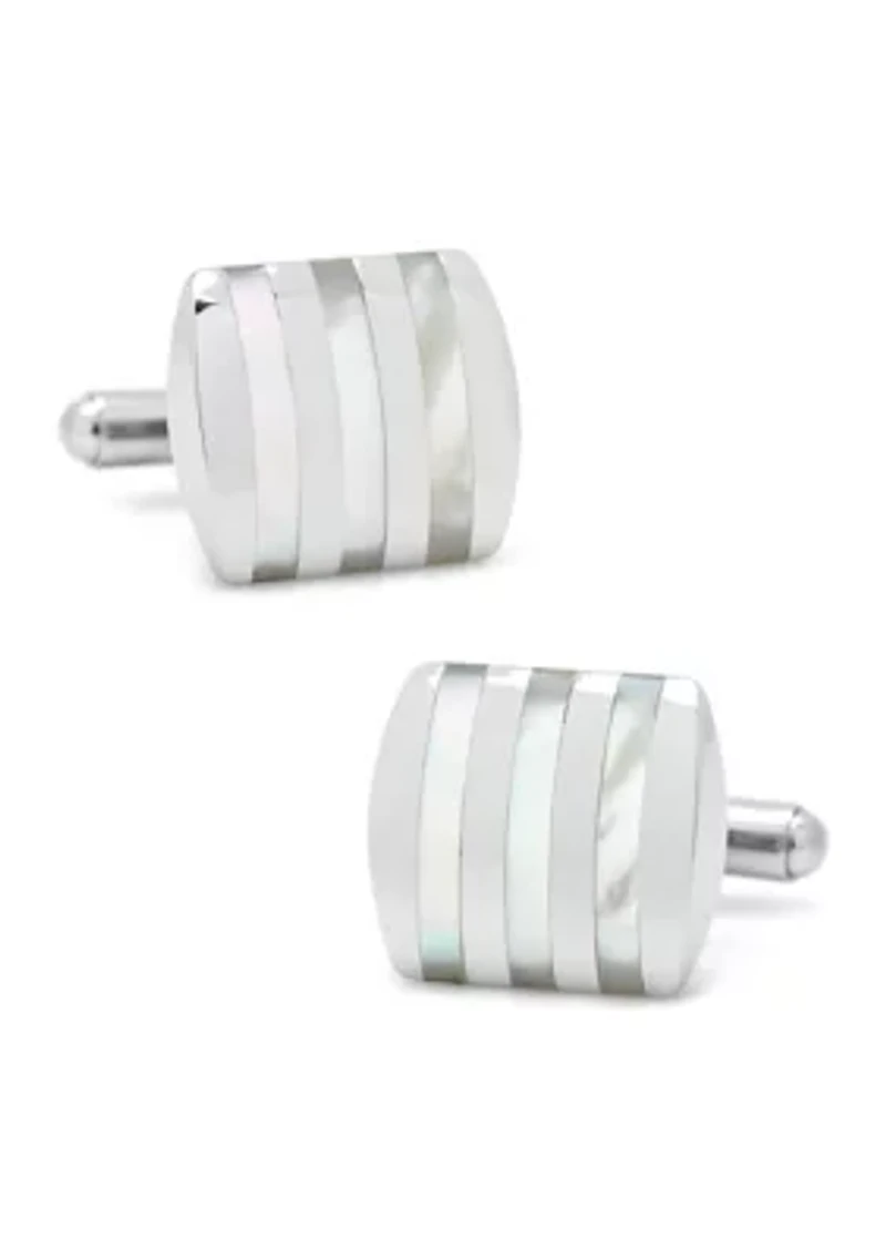 Stainless Steel Striped Mother of Pearl Cufflinks