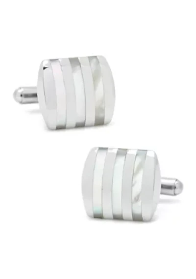 Stainless Steel Striped Mother of Pearl Cufflinks