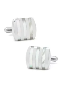 Stainless Steel Striped Mother of Pearl Cufflinks