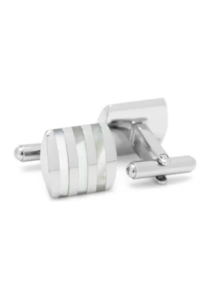 Stainless Steel Striped Mother of Pearl Cufflinks