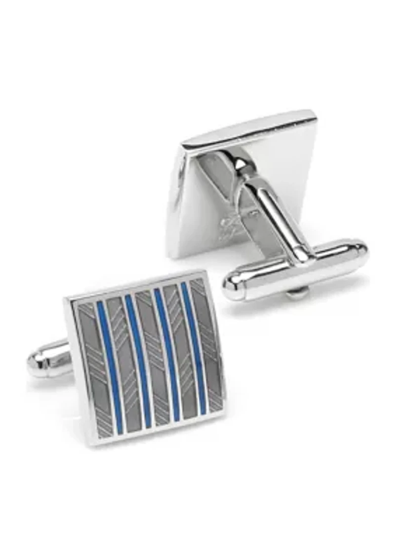 Gray and Blue Striped Square Cufflinks