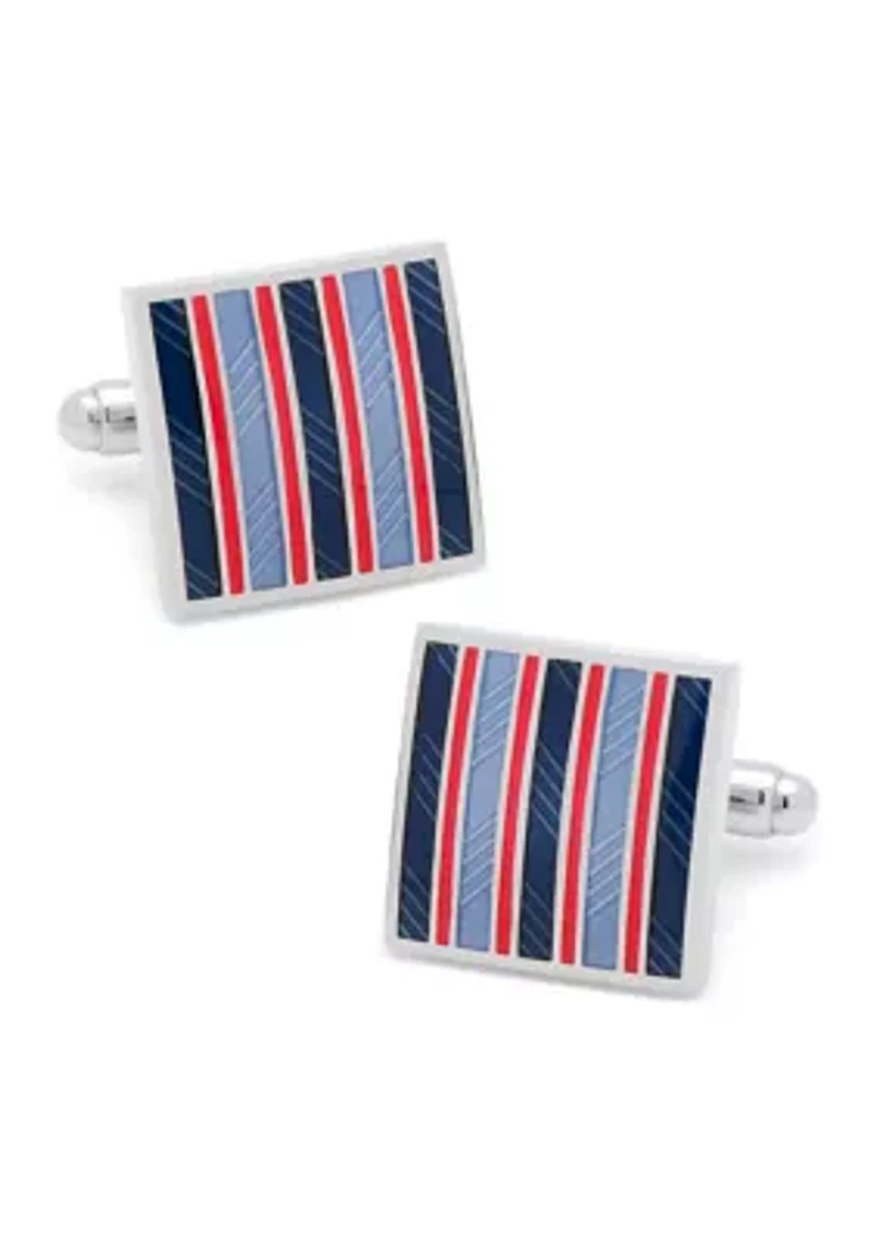 Red and Navy Striped Square Cufflinks
