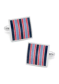 Red and Navy Striped Square Cufflinks